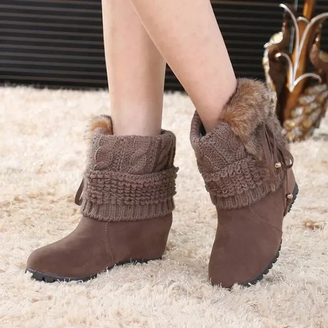 Cute Wool Tube Increased Heel Short Boots