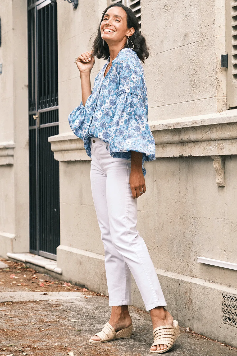 Dana Floral Long Sleeve Top Blue