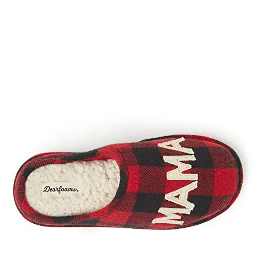 Dearfoams Women's Mama Bear Slipper, Buffalo Plaid, Medium