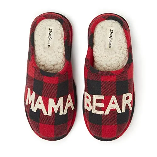 Dearfoams Women's Mama Bear Slipper, Buffalo Plaid, Medium