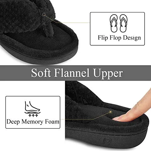 Dena Lives Women's Memory Foam Flip Flop Slippers with Cozy Short Plush Lining，Spa Thong Sandals Mules, Ladies' House Shoes with Indoor Outdoor Anti-Skid Hard Rubber Sole