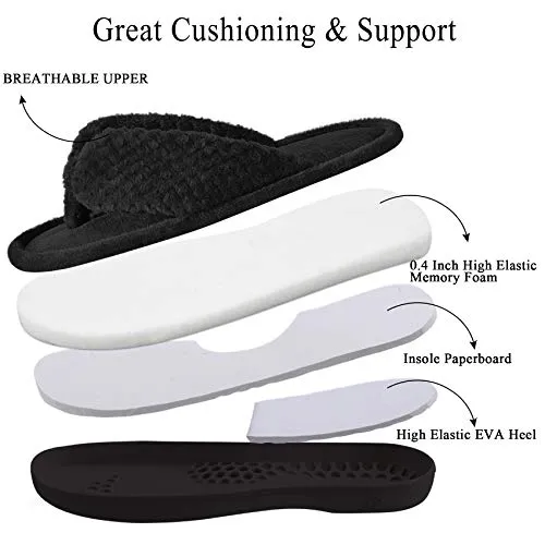 Dena Lives Women's Memory Foam Flip Flop Slippers with Cozy Short Plush Lining，Spa Thong Sandals Mules, Ladies' House Shoes with Indoor Outdoor Anti-Skid Hard Rubber Sole
