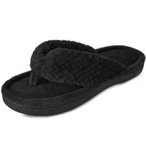 Dena Lives Women's Memory Foam Flip Flop Slippers with Cozy Short Plush Lining，Spa Thong Sandals Mules, Ladies' House Shoes with Indoor Outdoor Anti-Skid Hard Rubber Sole
