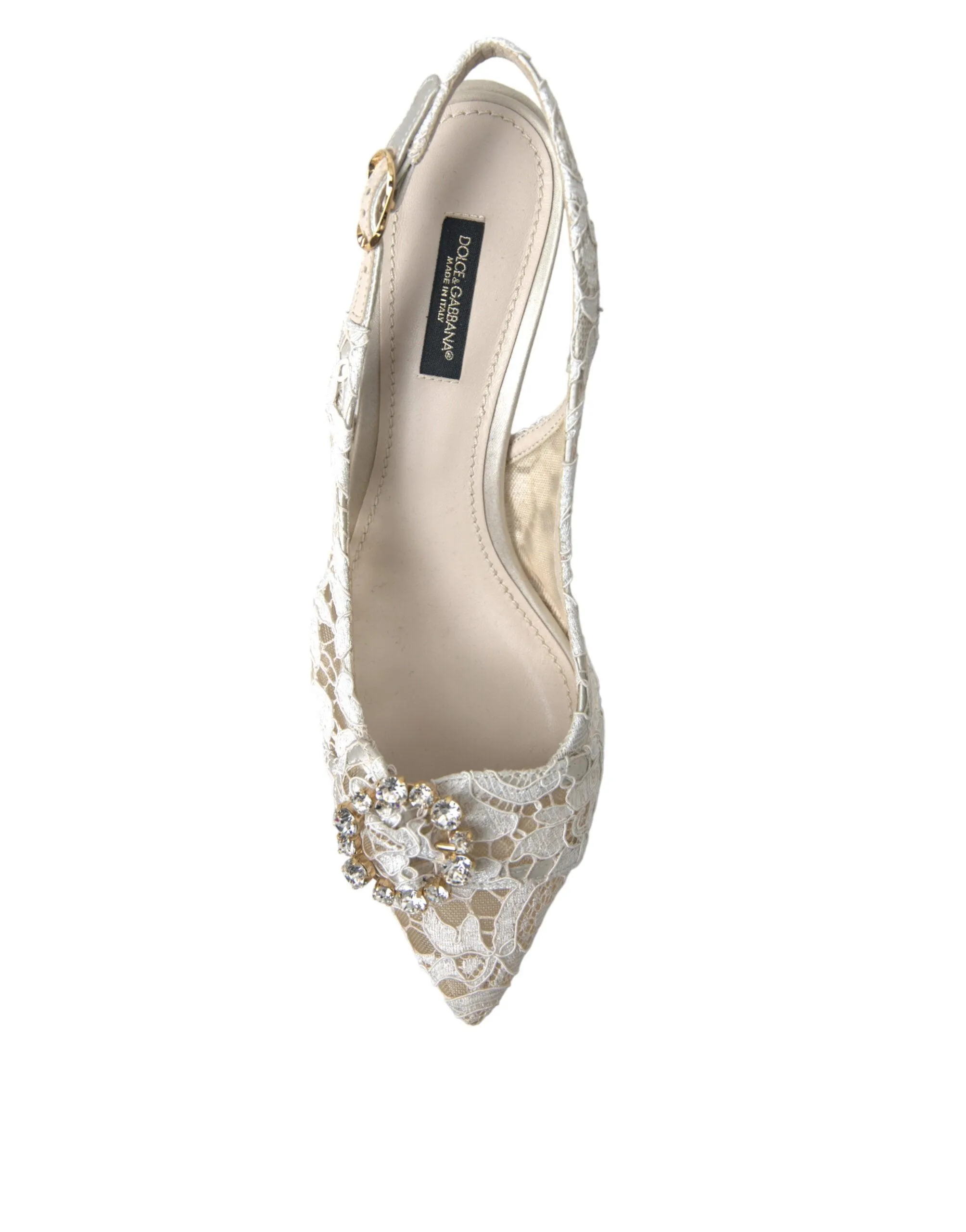 Dolce & Gabbana White Taormina Lace Crystal Slingback Shoes