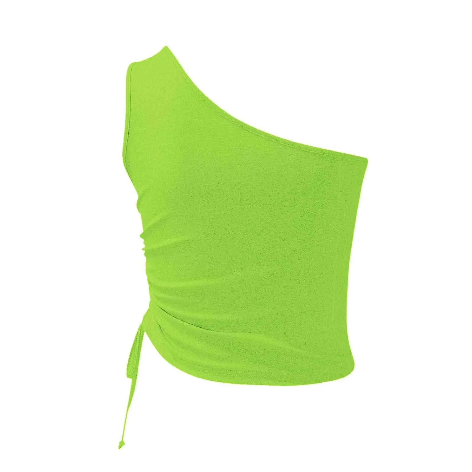 Drawstring Ruched Side One Shoulder Crop Tank Top