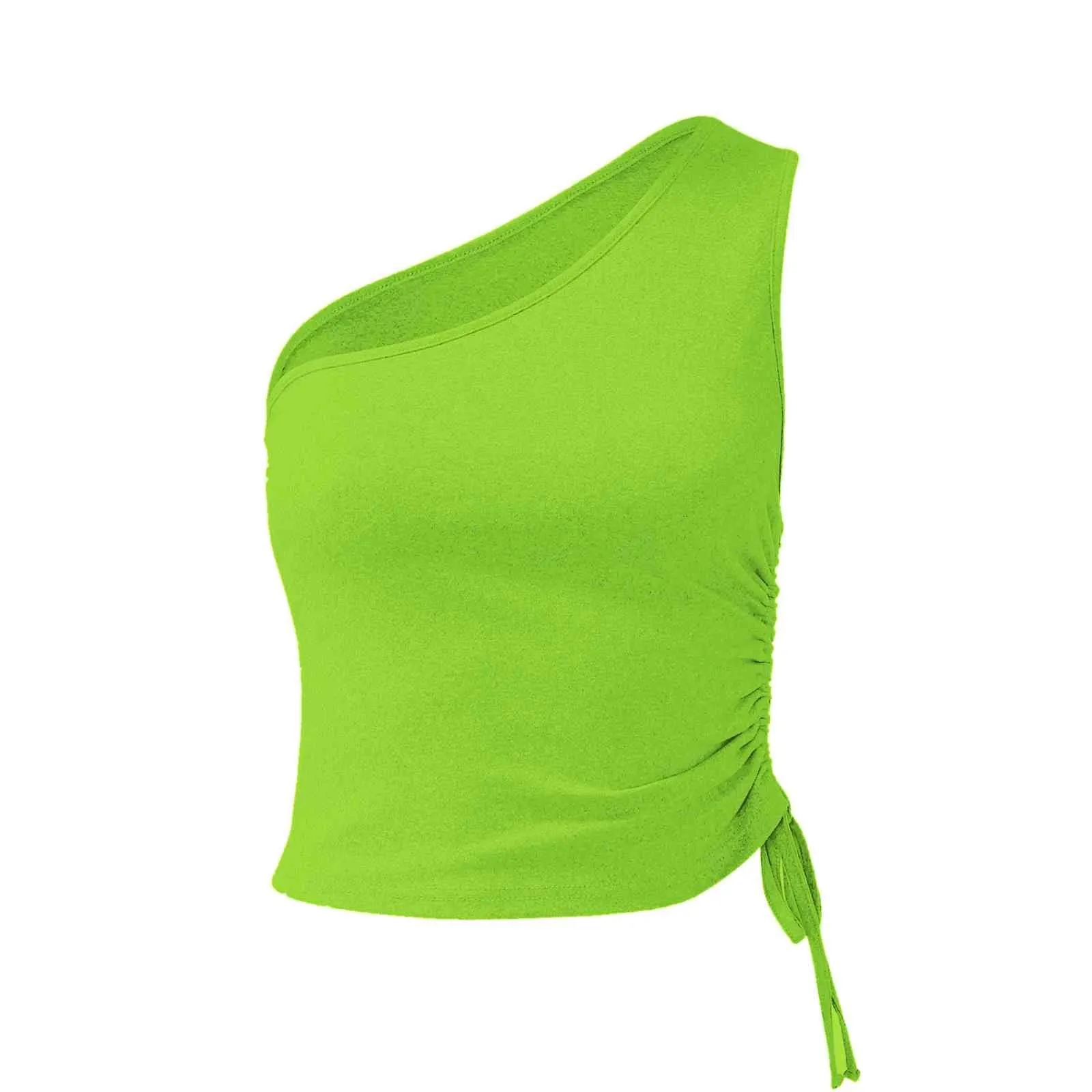 Drawstring Ruched Side One Shoulder Crop Tank Top