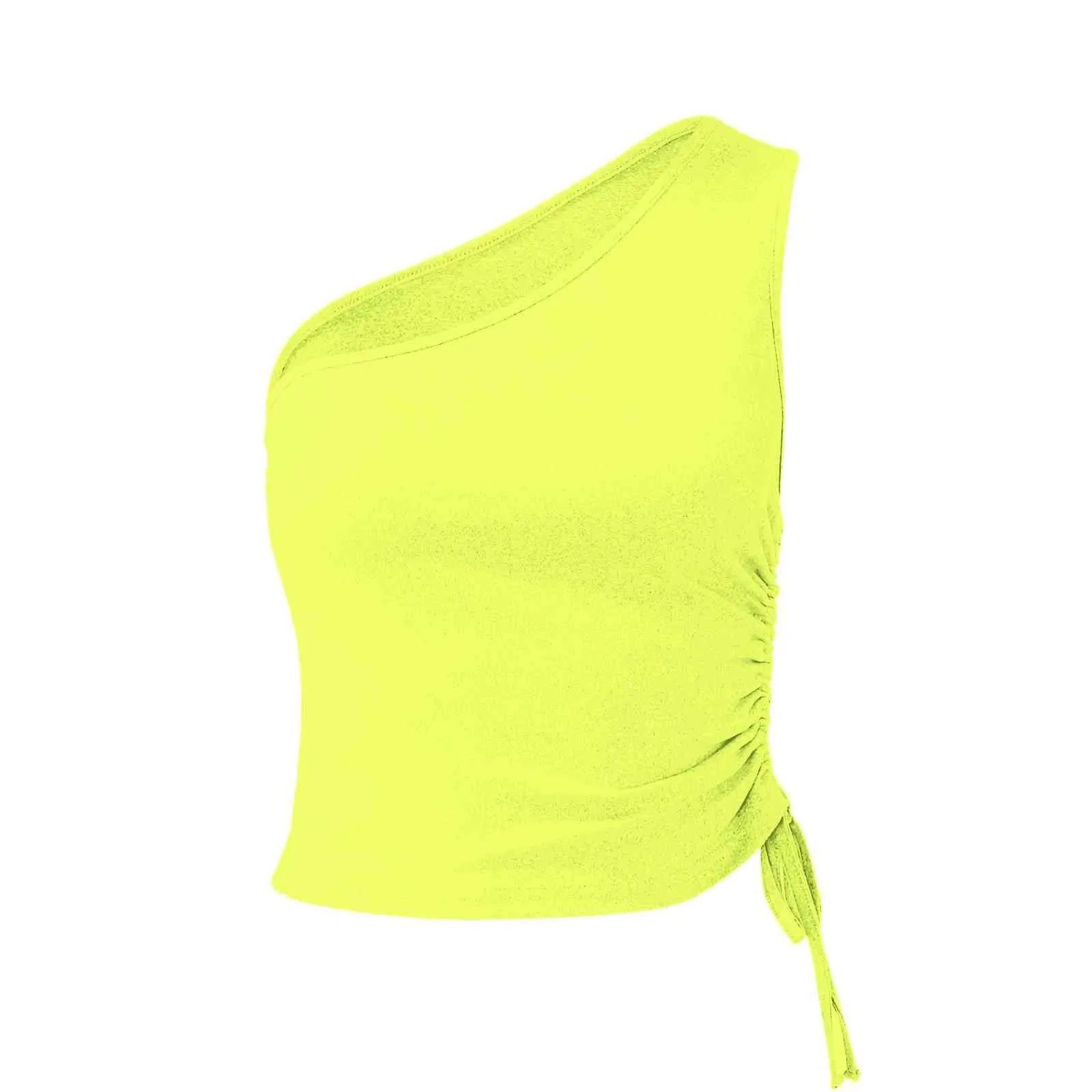 Drawstring Ruched Side One Shoulder Crop Tank Top