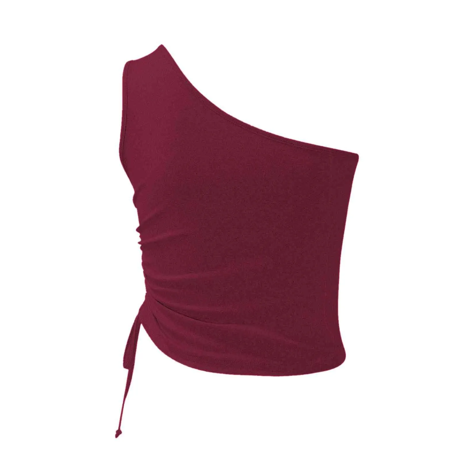Drawstring Ruched Side One Shoulder Crop Tank Top