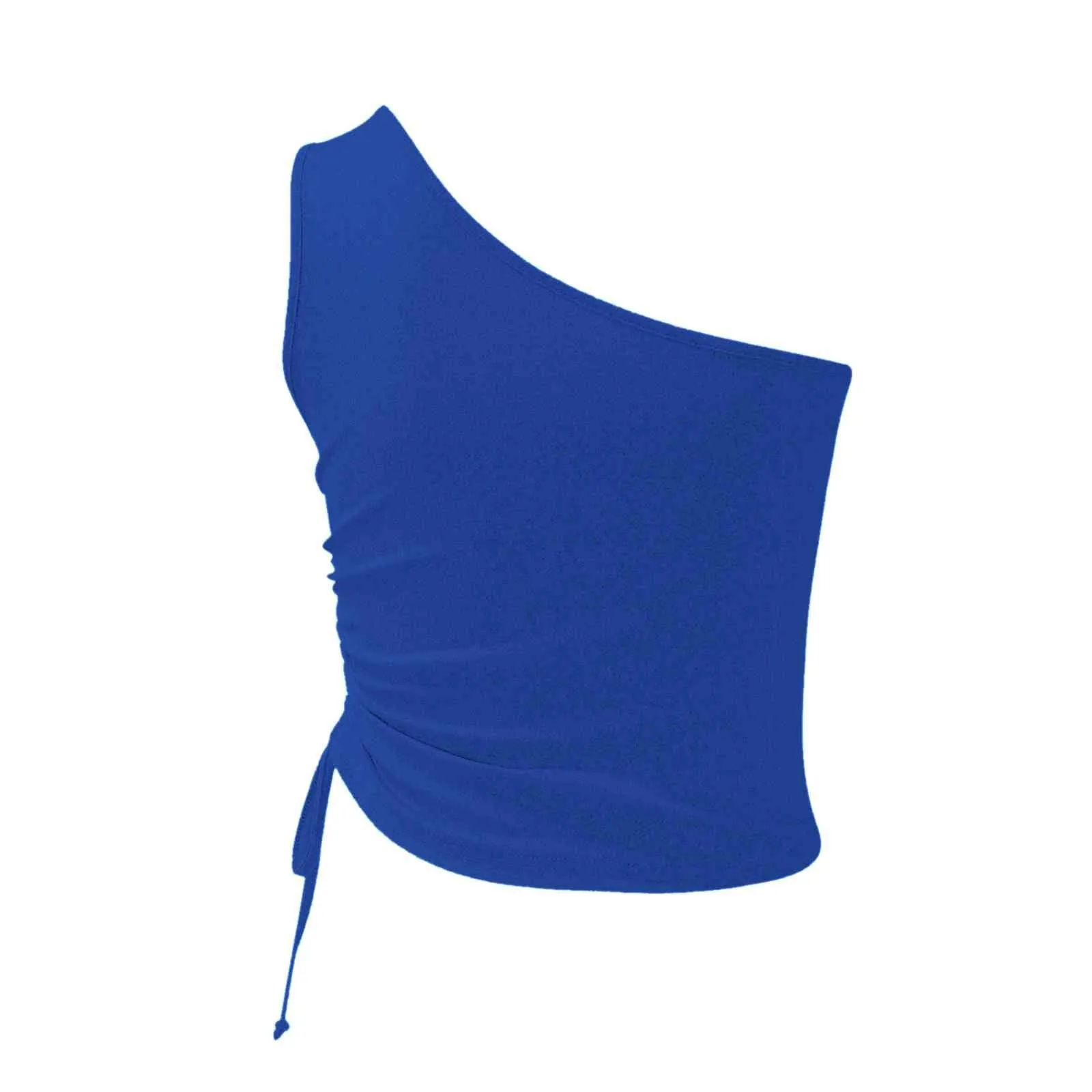 Drawstring Ruched Side One Shoulder Crop Tank Top