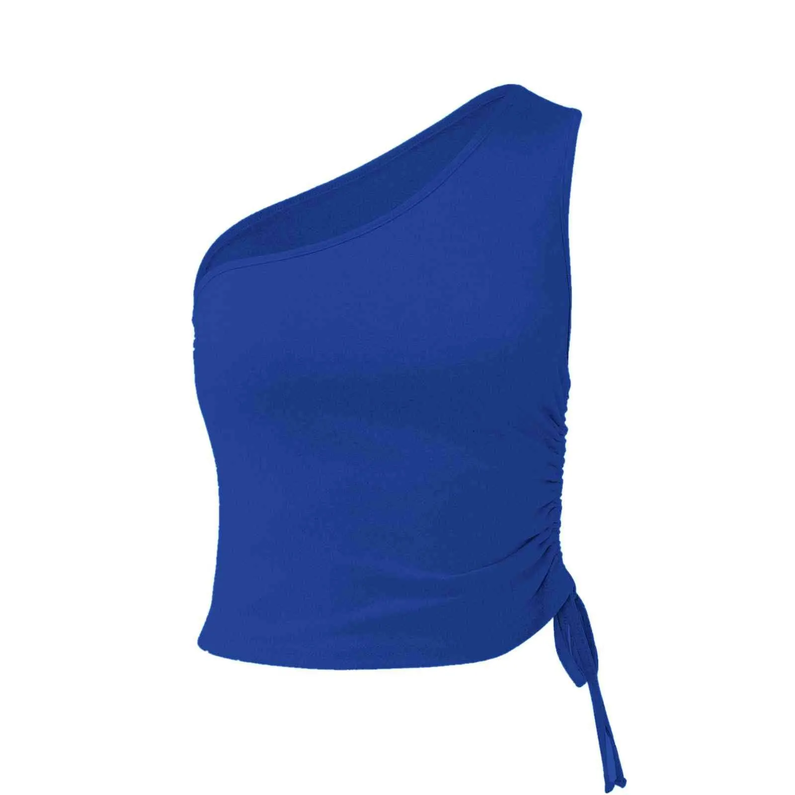Drawstring Ruched Side One Shoulder Crop Tank Top