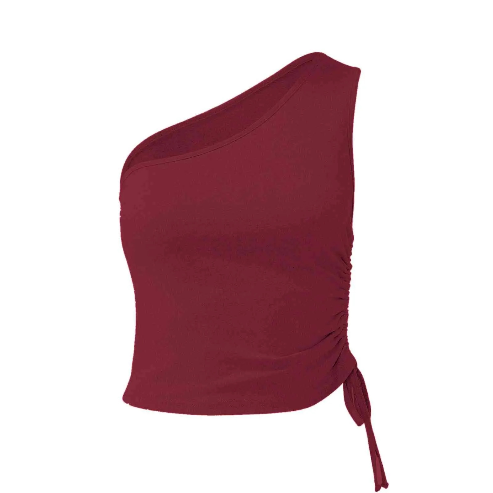 Drawstring Ruched Side One Shoulder Crop Tank Top