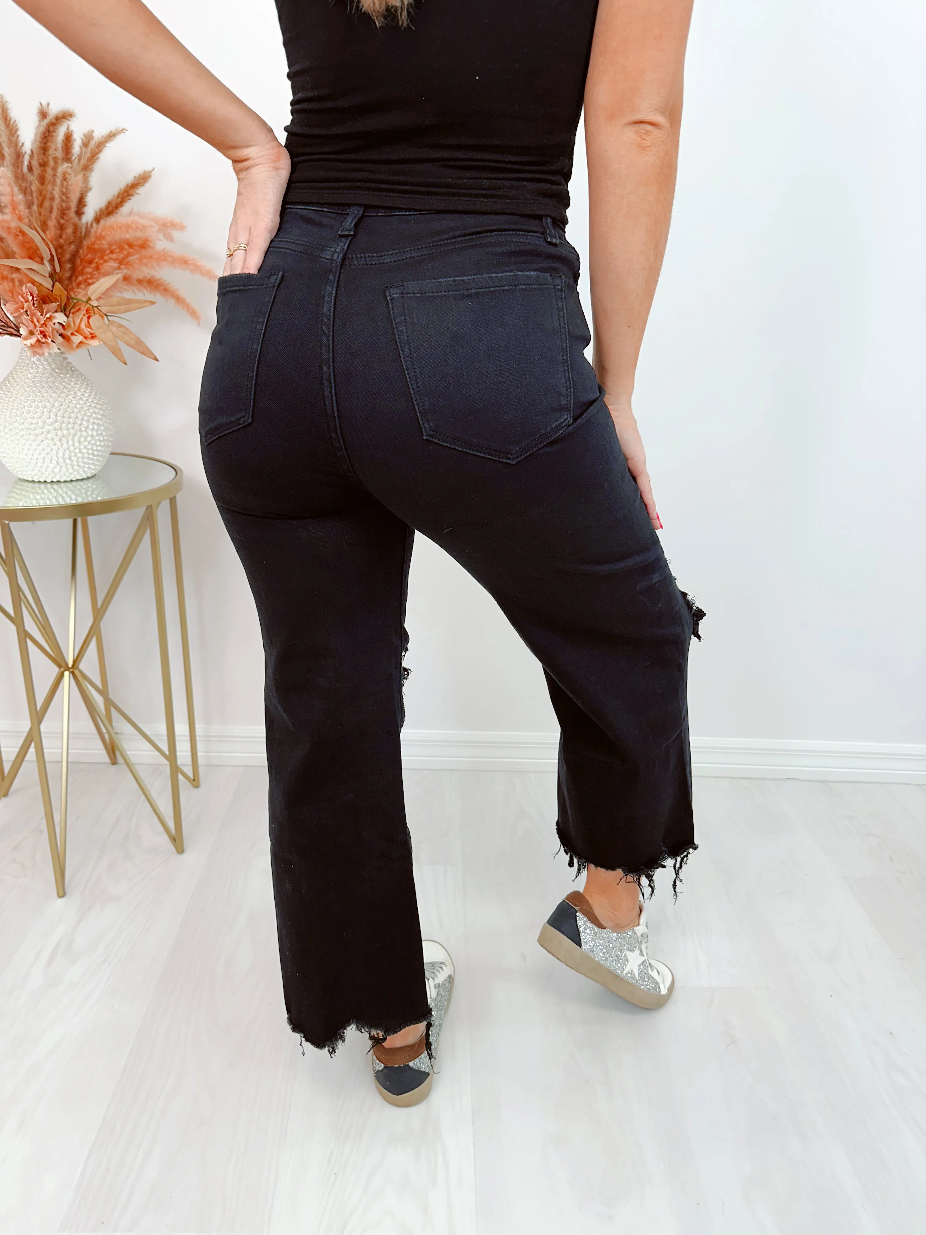 Duke Destroyed Knee Crop Flare Jeans