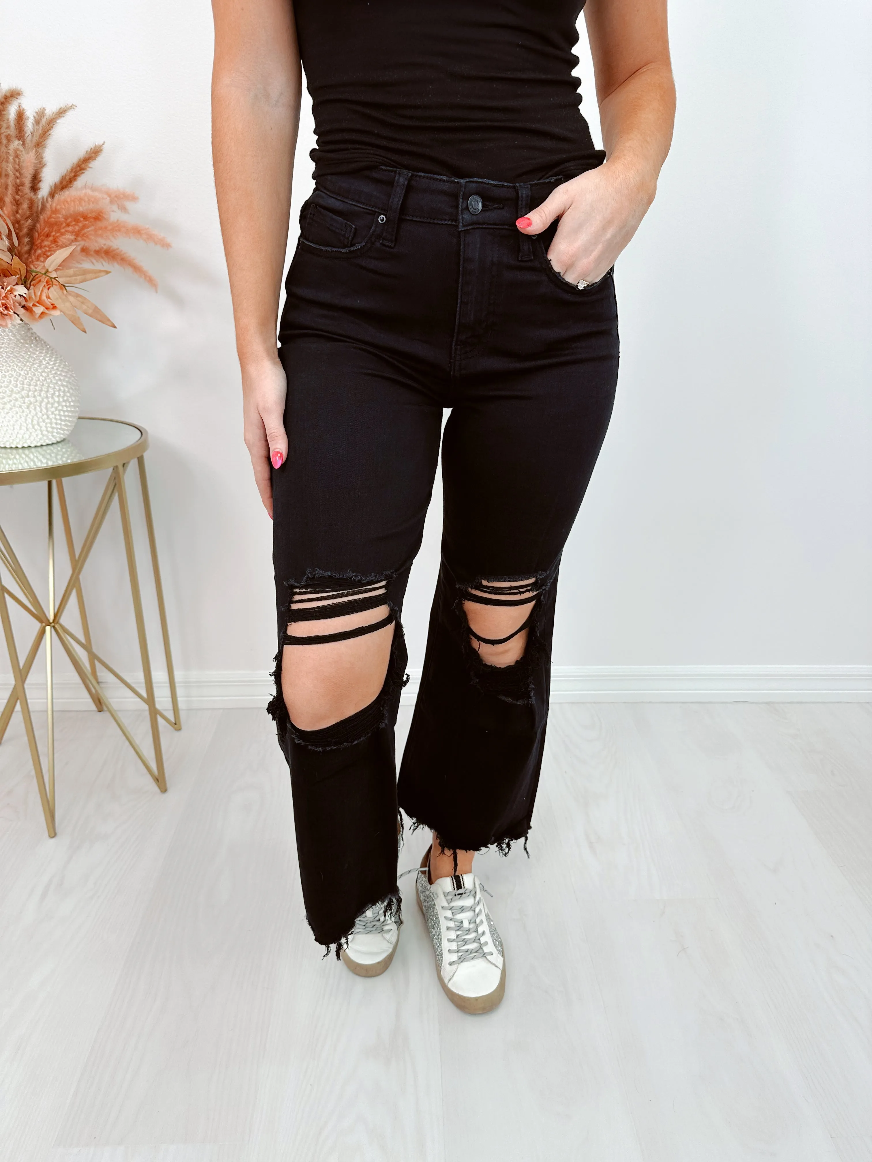 Duke Destroyed Knee Crop Flare Jeans