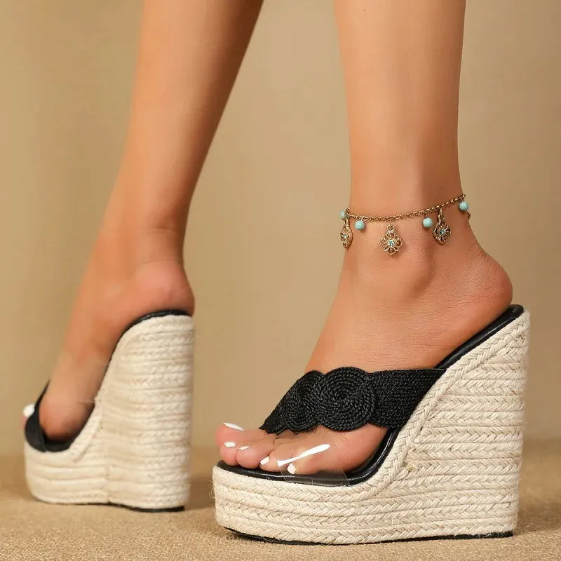 Eilyken Street Style Cane Weave Platform Wedges