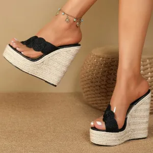 Eilyken Street Style Cane Weave Platform Wedges