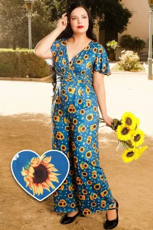 Esther Blue Sunflower Jumpsuit