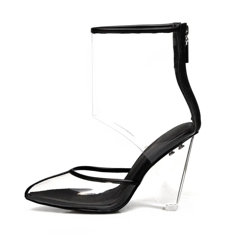 Fashion PVC Pointed Toe Cutout Pumps