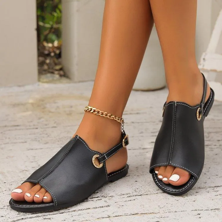 Fashion Solid Peep-Toe Sandals with Back-Strap