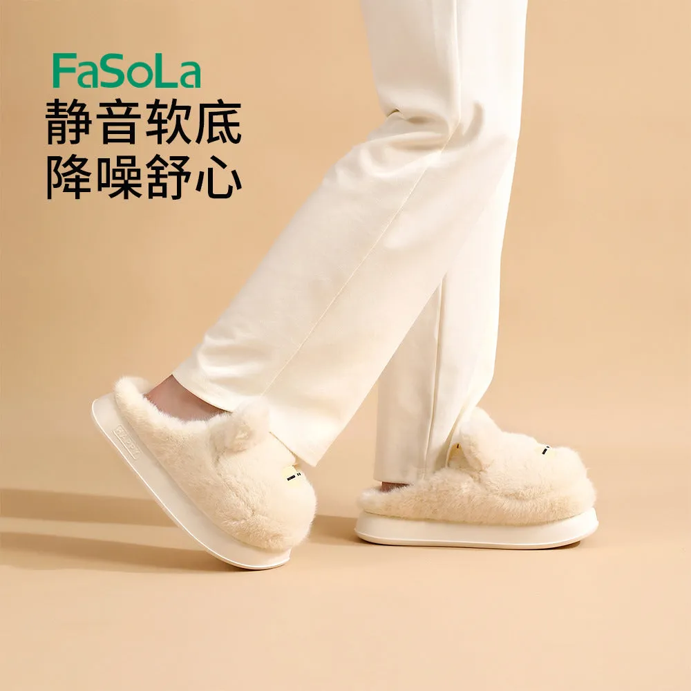 FaSoLa Fun Couple Cotton Slippers - Cream White, Size 36-37