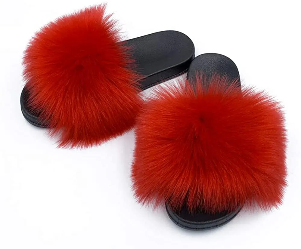 Faux Fur Slippers Fluffy Fuzzy Sandals Open Toe Slides Flip Flop