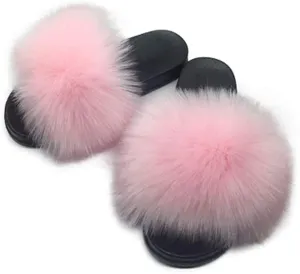 Faux Fur Slippers Fluffy Fuzzy Sandals Open Toe Slides Flip Flop