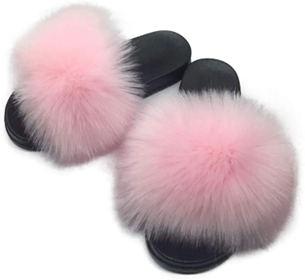 Faux Fur Slippers Fluffy Fuzzy Sandals Open Toe Slides Flip Flop