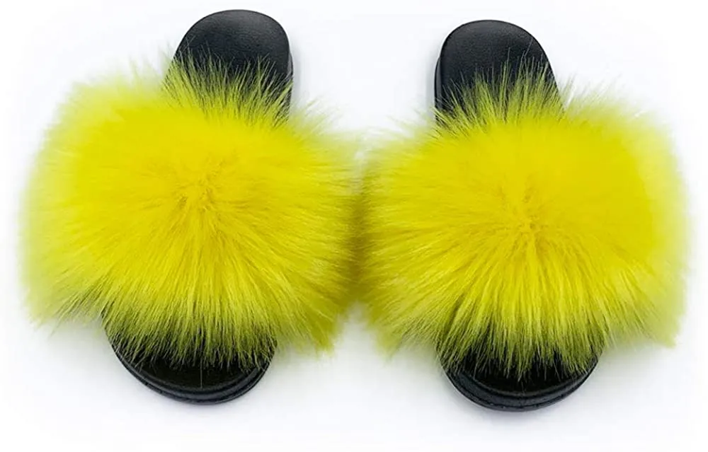 Faux Fur Slippers Fluffy Fuzzy Sandals Open Toe Slides Flip Flop