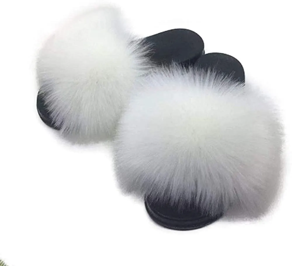 Faux Fur Slippers Fluffy Fuzzy Sandals Open Toe Slides Flip Flop
