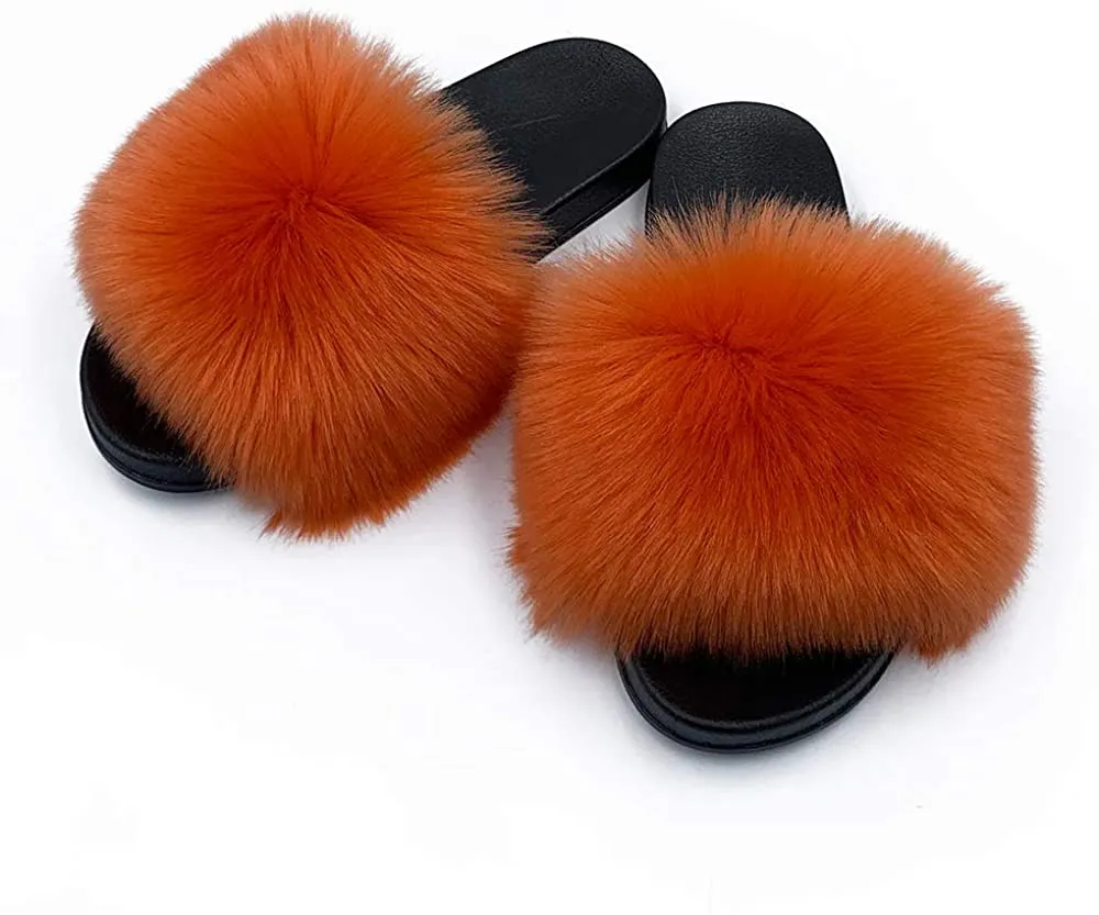 Faux Fur Slippers Fluffy Fuzzy Sandals Open Toe Slides Flip Flop