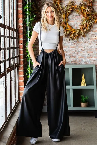 First Love Drawstring Wide Leg Overalls