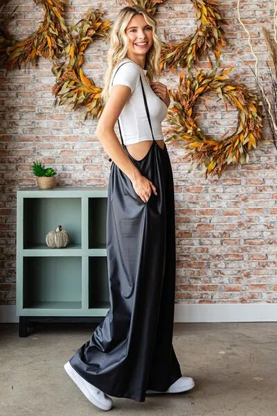 First Love Drawstring Wide Leg Overalls