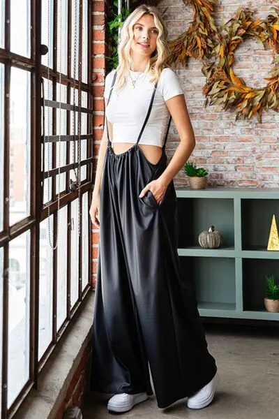 First Love Drawstring Wide Leg Overalls