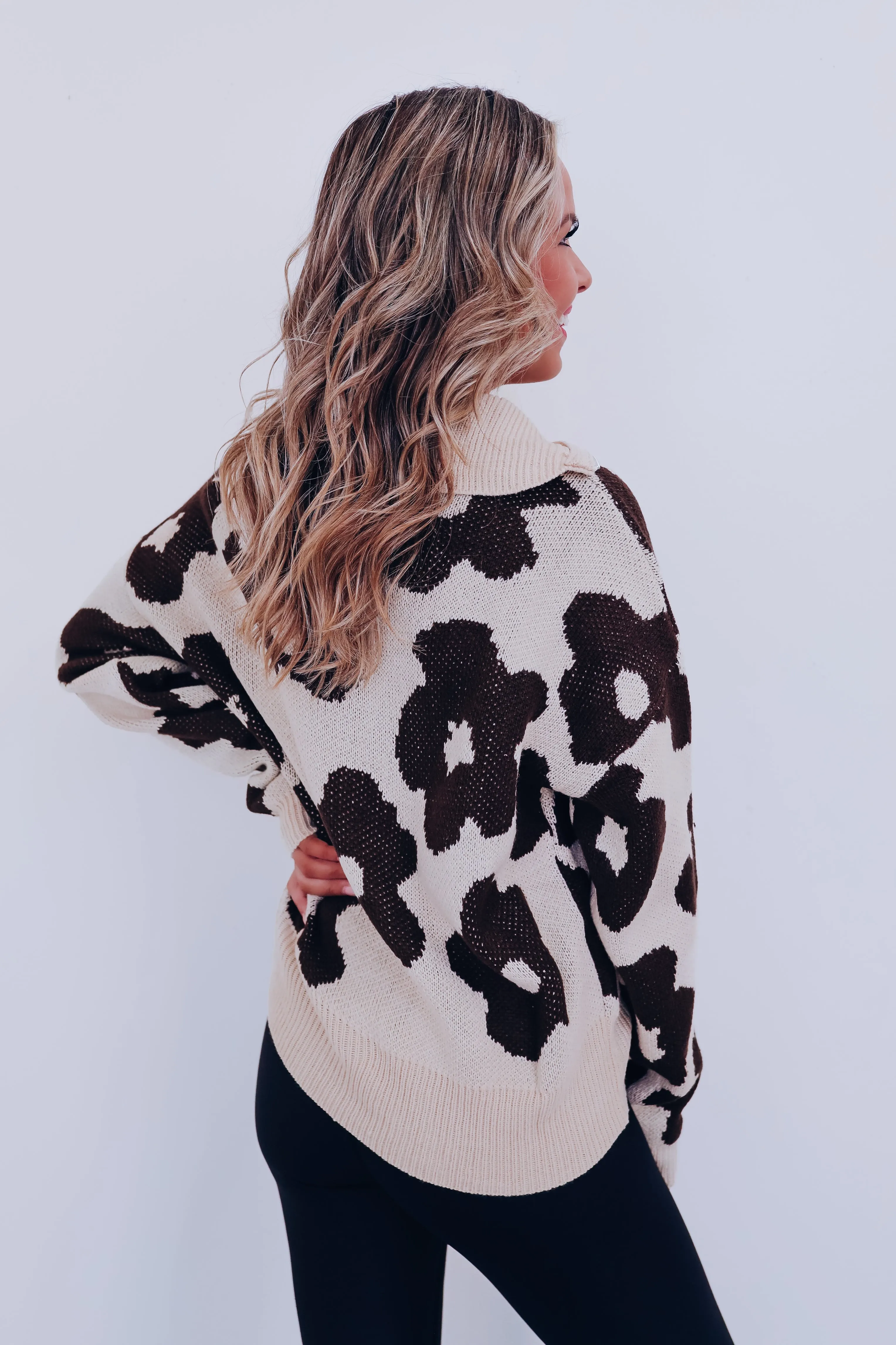 Floral Zip Front Pullover - Oat/Mocha