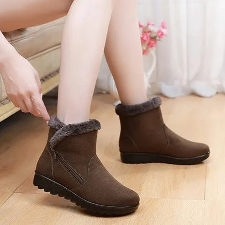 Fur lining anti-slip winter boots for women fur warm ankle boots with zipper