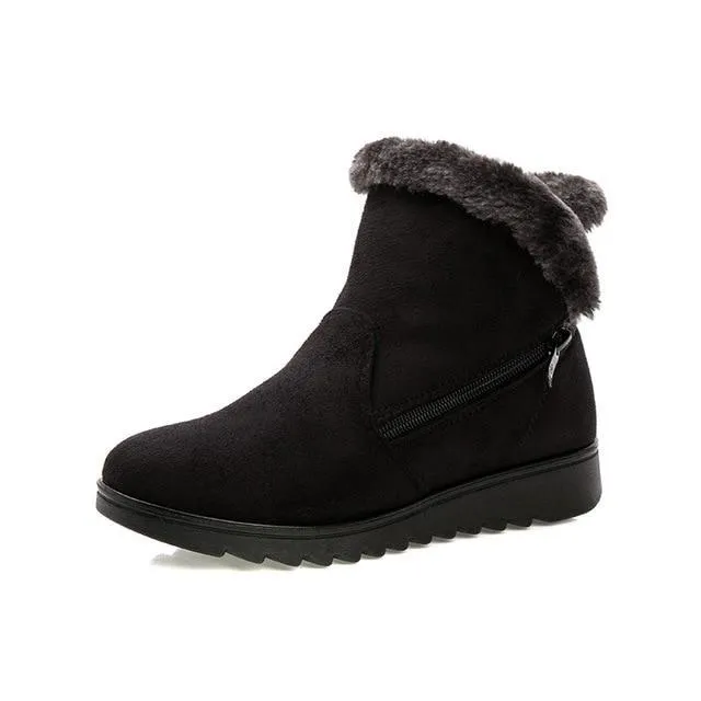 Fur lining anti-slip winter boots for women fur warm ankle boots with zipper