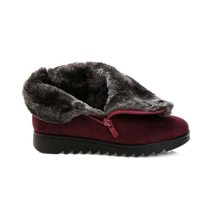 Fur lining anti-slip winter boots for women fur warm ankle boots with zipper