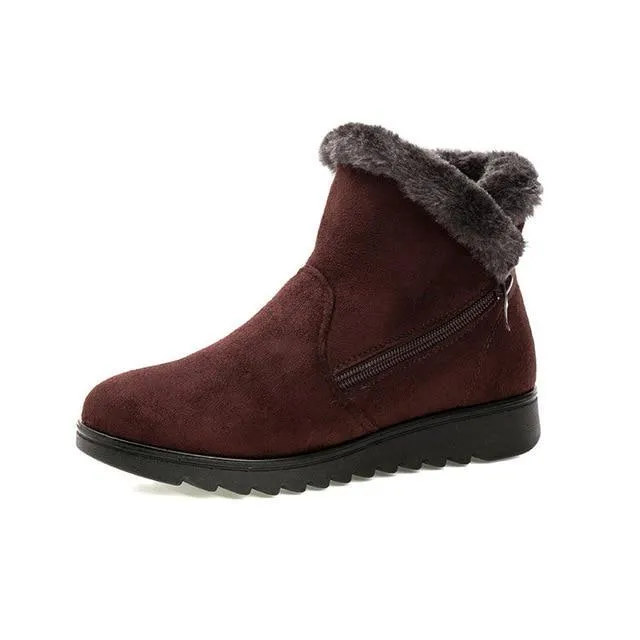Fur lining anti-slip winter boots for women fur warm ankle boots with zipper