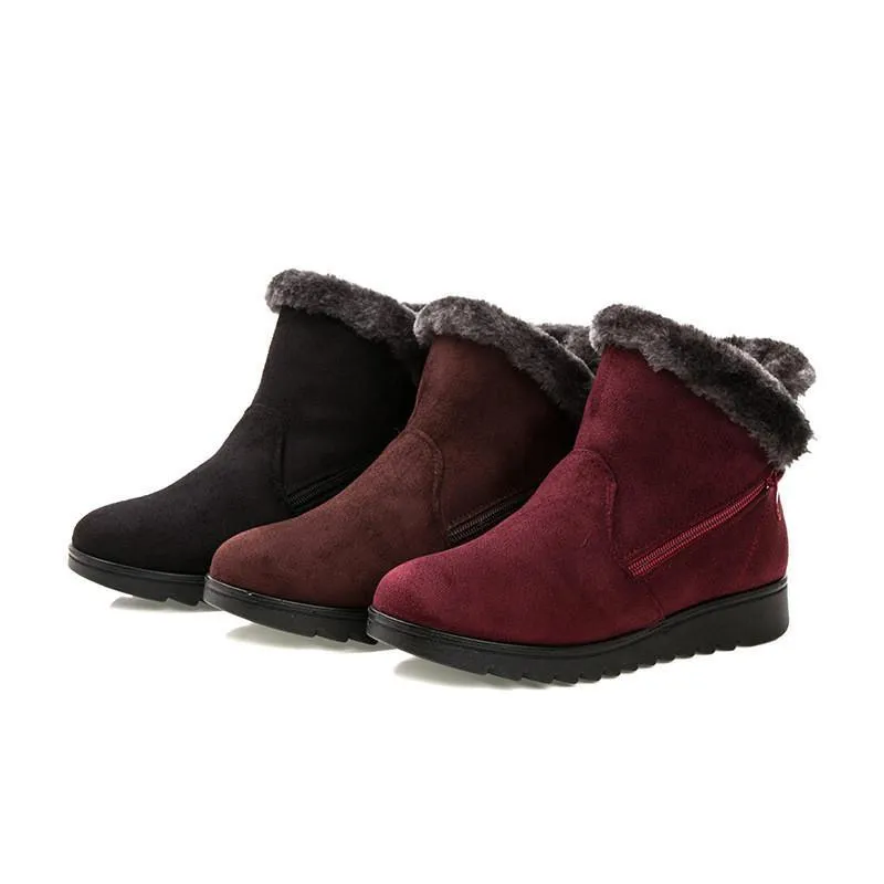 Fur lining anti-slip winter boots for women fur warm ankle boots with zipper