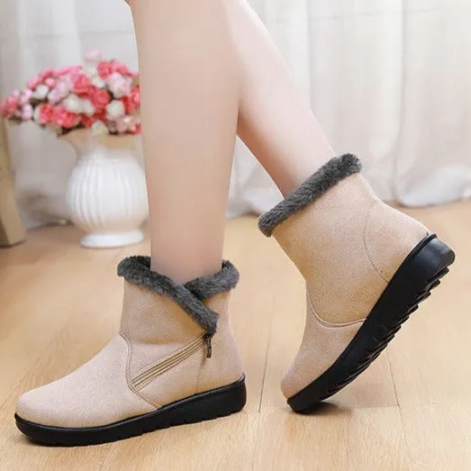 Fur lining anti-slip winter boots for women fur warm ankle boots with zipper