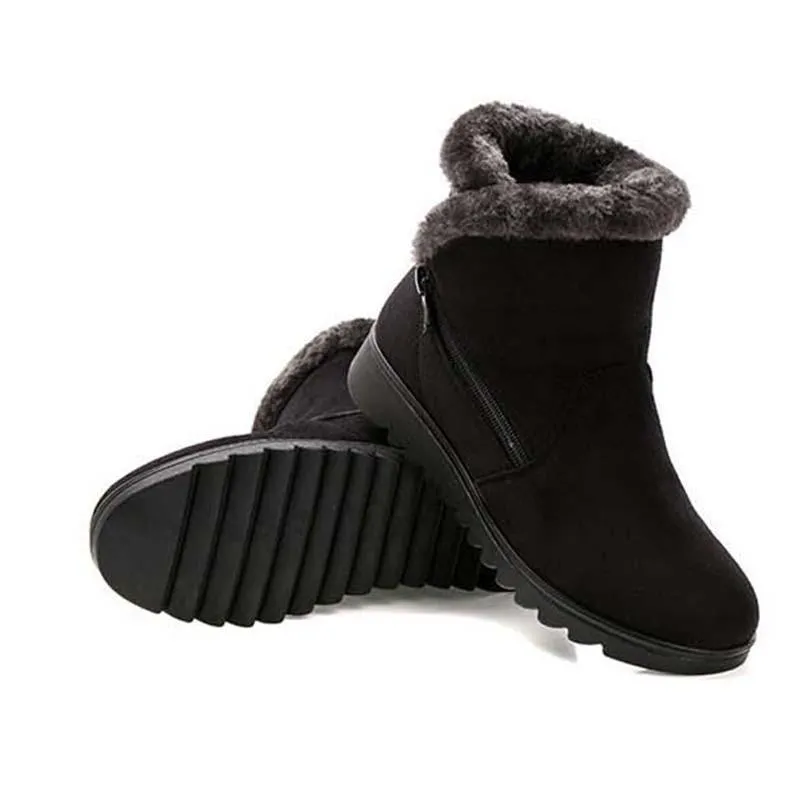 Fur lining anti-slip winter boots for women fur warm ankle boots with zipper