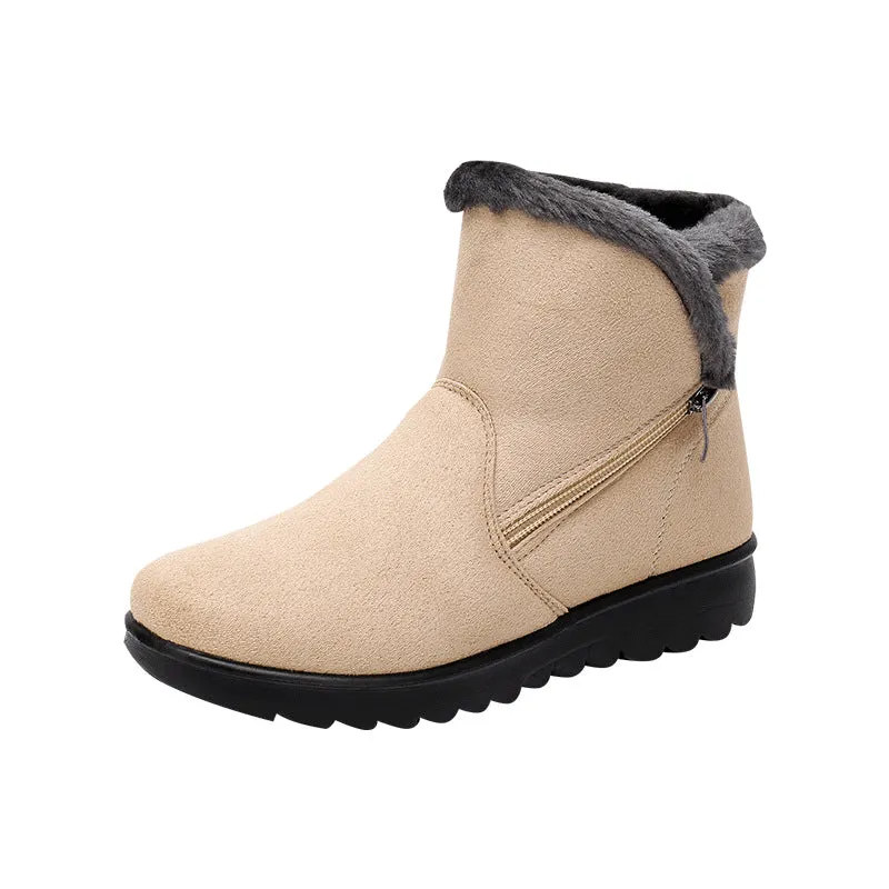 Fur lining anti-slip winter boots for women fur warm ankle boots with zipper