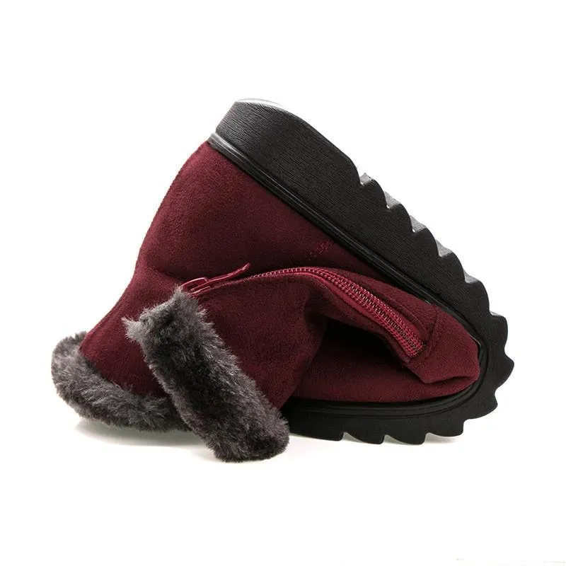 Fur lining anti-slip winter boots for women fur warm ankle boots with zipper