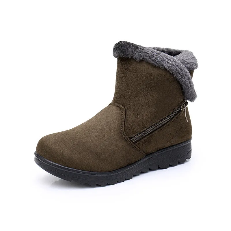 Fur lining anti-slip winter boots for women fur warm ankle boots with zipper