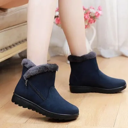 Fur lining anti-slip winter boots for women fur warm ankle boots with zipper