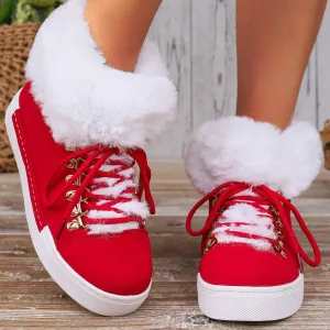 Furry warm lace-up platform snow booties