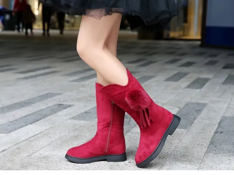Girl's Velvet Boots With Bowtie Autumn and Winter Warm Boots Soft