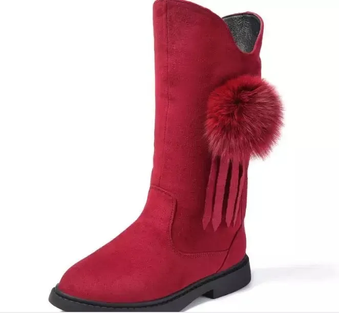 Girl's Velvet Boots With Bowtie Autumn and Winter Warm Boots Soft