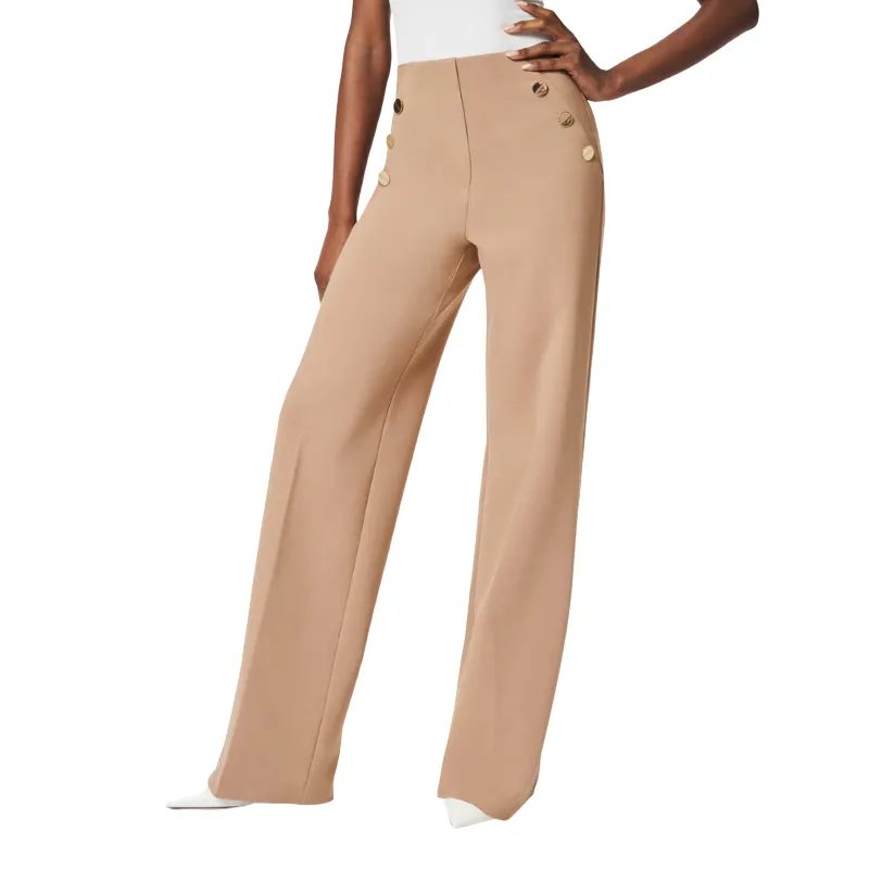 Gold Button Wide Ponte Pants