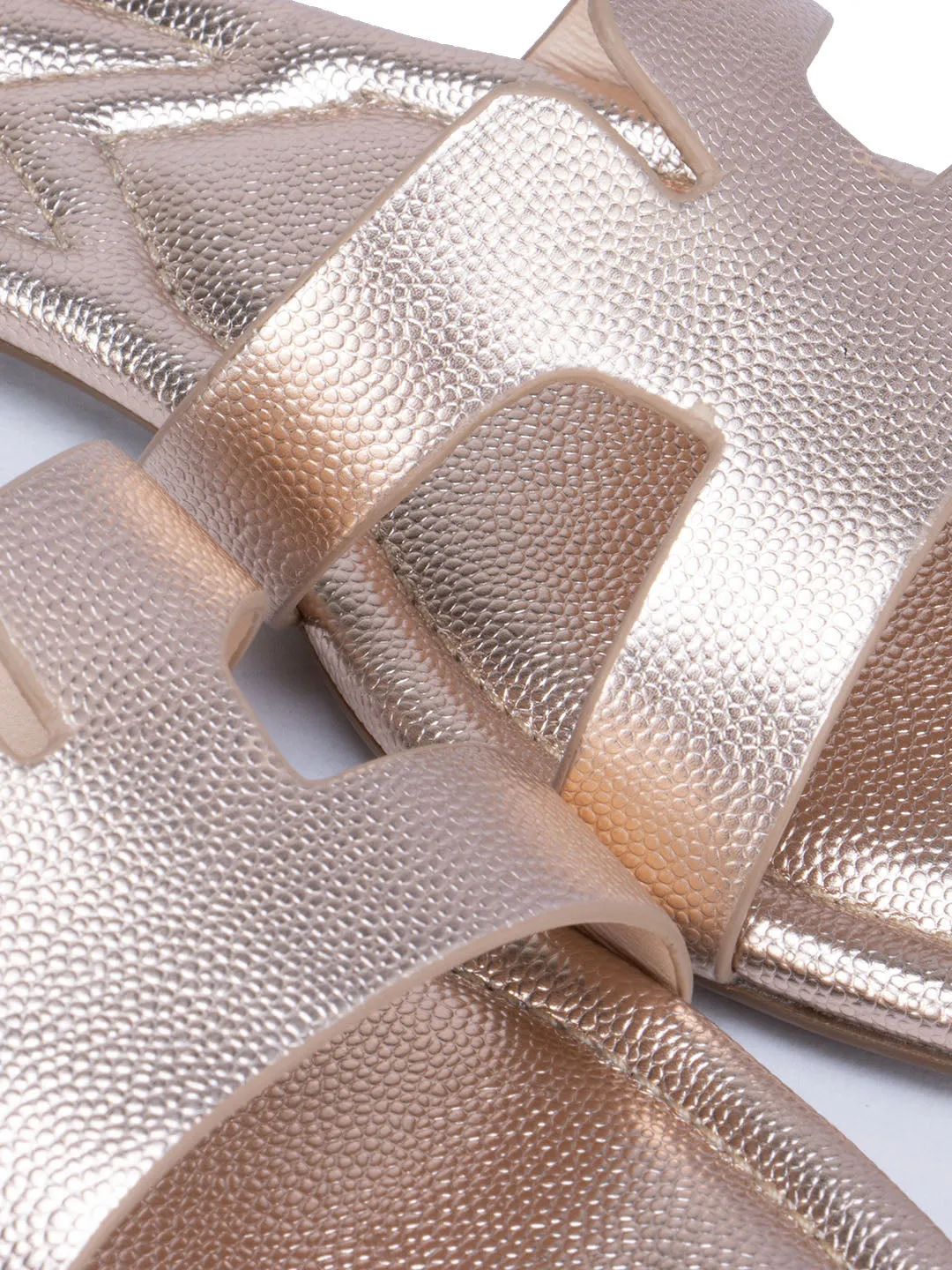 Gold Foux Leather Sliders