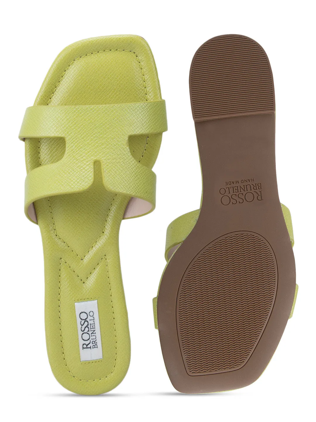 Green Foux Leather Sliders